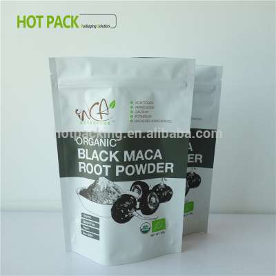 standup zip lock food resealable aluminum foil black matte packaging bag organic chia seeds wholesale window bags